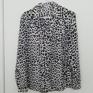 Express black & white leapord button-up blouse